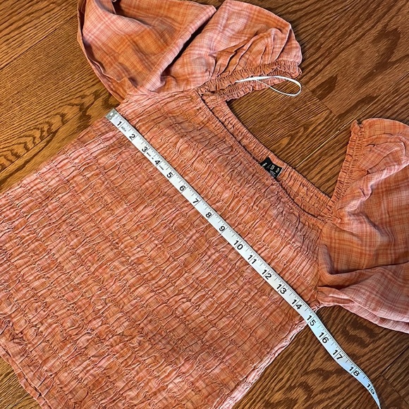 Vero Moda smocked / cinched stretchy on off shoulder top long sleeve rust XL - Picture 10 of 12